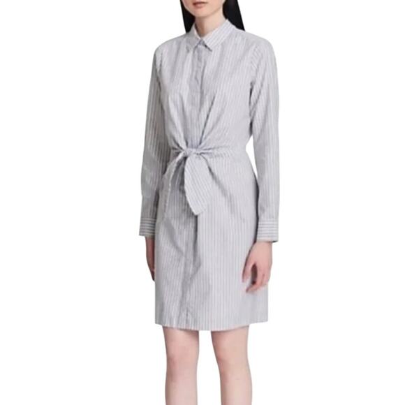 Calvin Klein Gray & White Striped Shirt Dress Tie Front Polished Summer Elegance - Picture 2 of 9